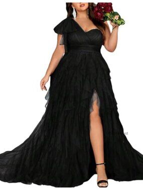 Plus Size Chiffon Maxi Dress Asymmetric One-Shoulder A-Line Formal Evening Gown